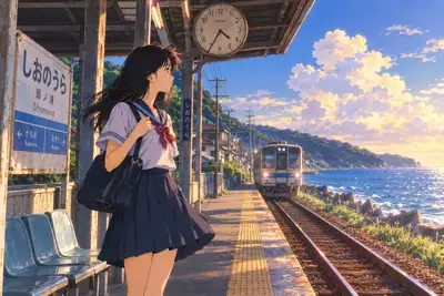 レトロ90年代アニメ風イラスト：夏祭りの路地