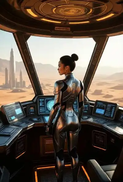 Cinematic Sci-Fi Woman in Exosuit