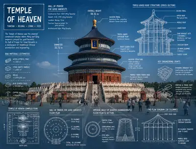 Temple of Heaven Beijing architectural blueprint infographic