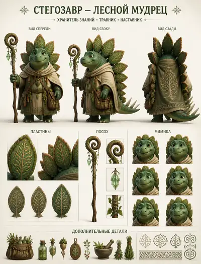 Anthropomorphic Stegosaurus Forest Sage Character Sheet
