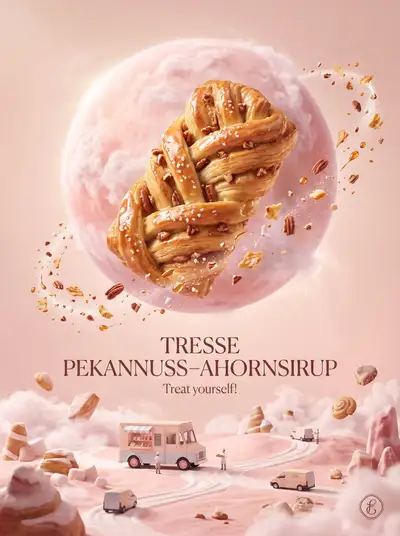 Pecan Maple Pastry Advertising Poster with Fantasy Sky