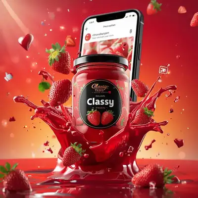 Floating strawberry jam jar social media advertisement