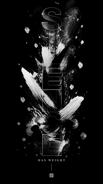 Póster tipográfico a pincelada de tinta "Silence Has Weight"