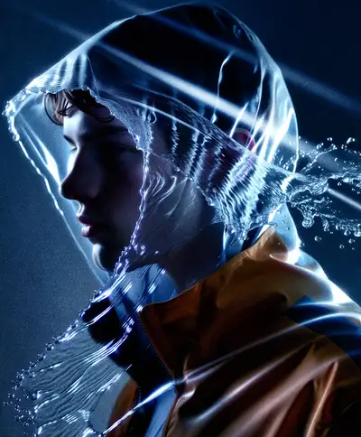 Ultra Realistic High Fashion Water Hood Portrait
