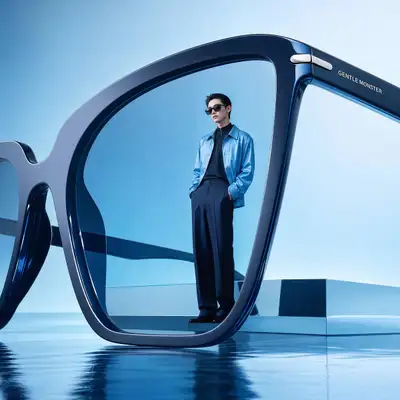 Surreal oversized eyewear editorial advertisement prompt