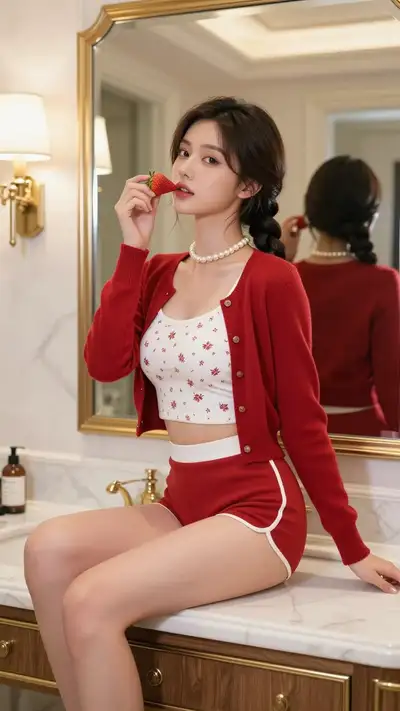 Luxury Bathroom Vanity Portrait With Mirror Reflection