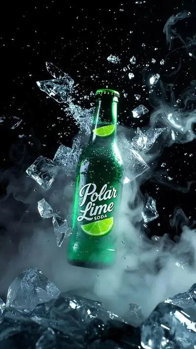 Hyper-Detailed Polar Lime Soda Bottle Product Shot