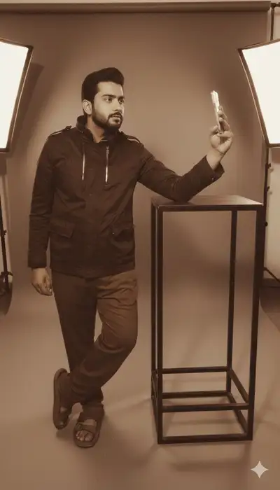 Cinematic Split-Composition Studio Portrait