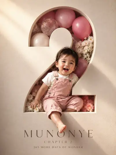 2歳の誕生日向け、アイボリー調の高級誕生日ポスターJSONプロンプト