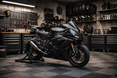 Ultra-Realistic Futuristic Superbike in Luxury Garage