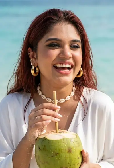 Joyful Woman with Coconut Portrait