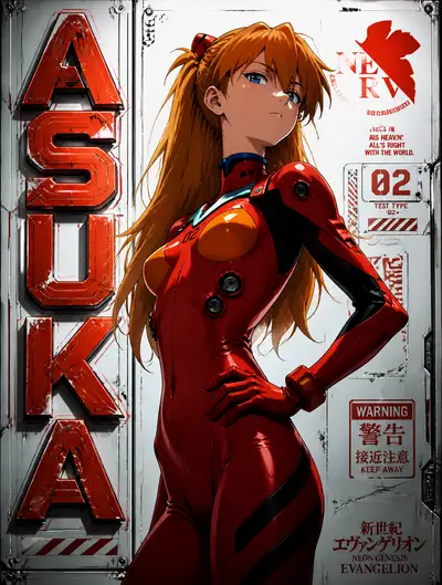 Cinematic anime poster of Asuka from Neon Genesis Evangelion
