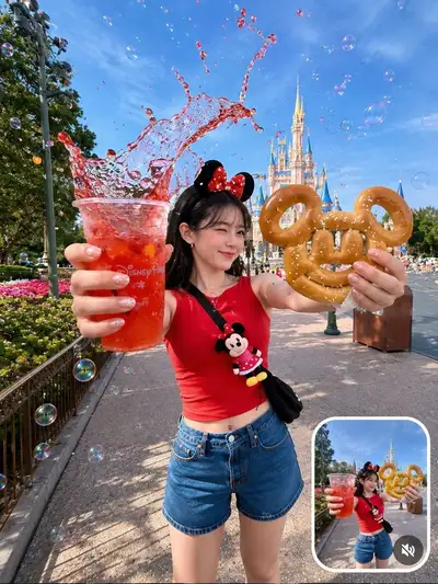 3D Drink Spill Poster - Korean Girl at Fairytale Castle