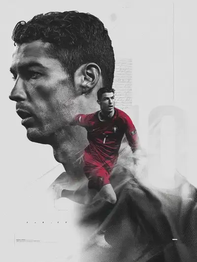 Double exposure sports poster of a football player in motion
