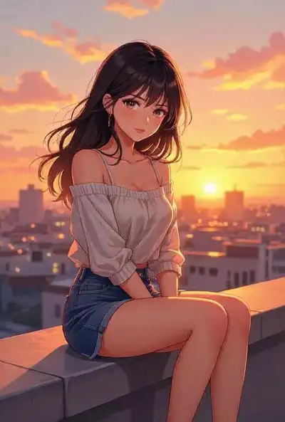 Pastel Anime Rooftop Scene