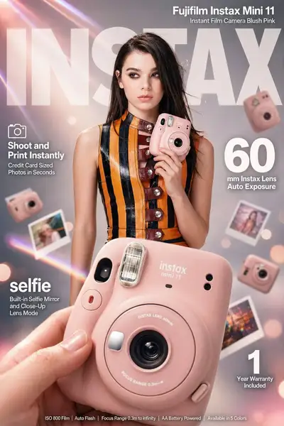 Fujifilm Instax camera ecommerce infographic advertisement