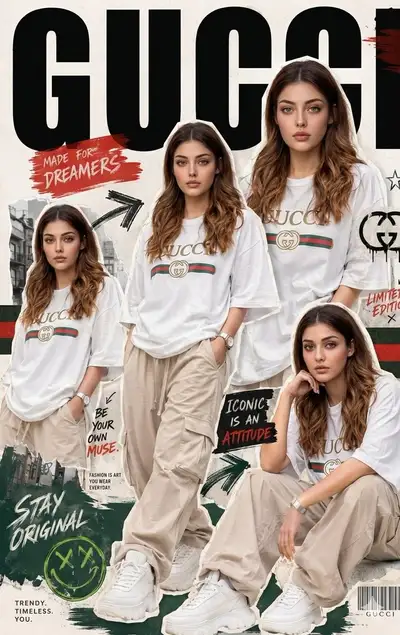 Gen-Z streetwear fashion collage poster, Nano Banana Pro