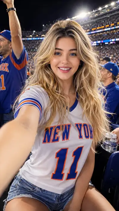Stadium Night Selfie: Cinematic Sports Fan Portrait
