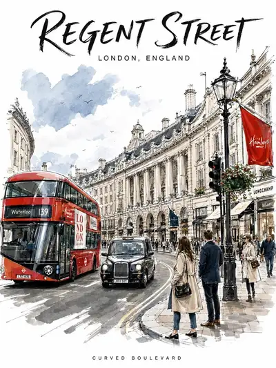 Ink-and-wash travel poster template for any destination