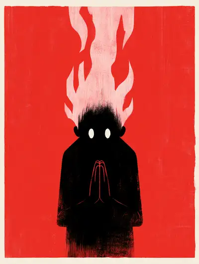 Faceless Praying Figure with White Flame Poster