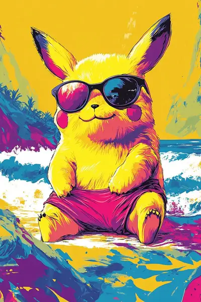 Pikachu Arctic Pop Art Beach Scene
