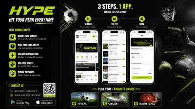 Sports booking app flex banner layout with mockup screens