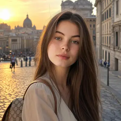 Fashionable Woman in European City at Golden Hour
