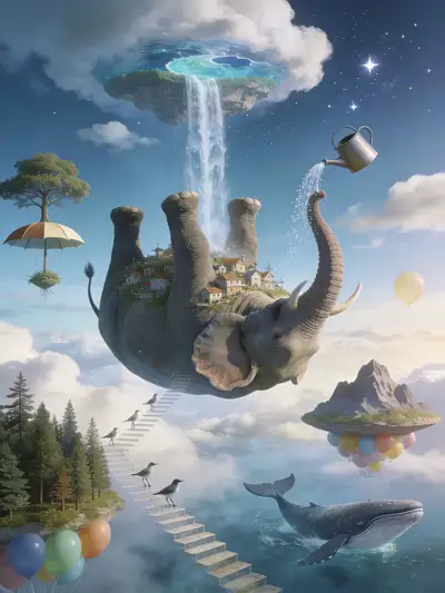 Elephant That Forgot Gravity Surreal Scene