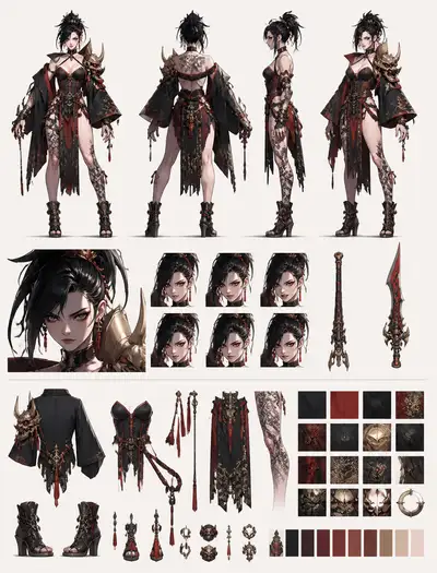 Turnaround de conceito de herói MOBA de animação adulta