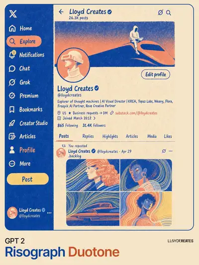Style d'illustration éditoriale bicolore façon risographie