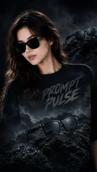 Volcanic Double-Exposure Fashion Ad Poster