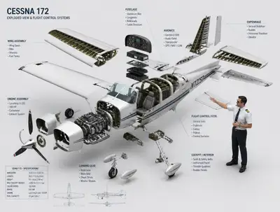 Cessna 172 exploded view CAD diagram for pilot training
