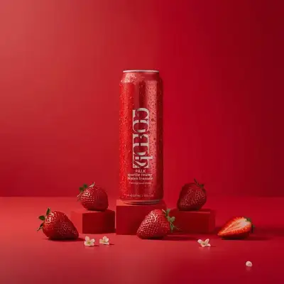 Red sparkling water can studio product photography
