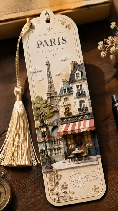 Kyoto and Paris travel-keepsake bookmark design