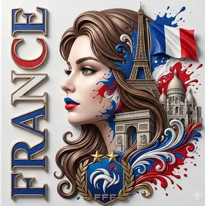 Ultra-detailed France tribute portrait with landmarks