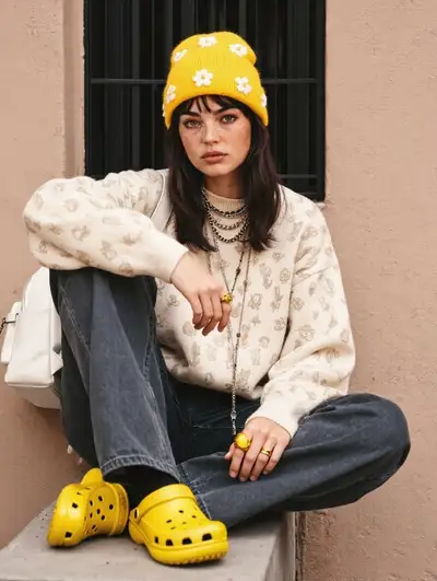 Street Style Fashion Portrait with Yellow Beanie