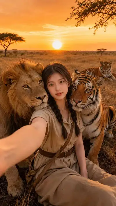 Golden-Hour Wildlife Selfie Portrait