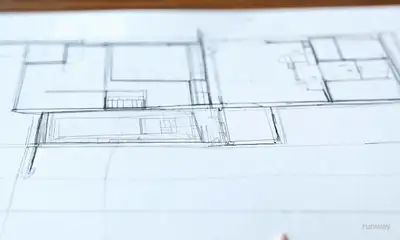Pencil Drawing of Architectural Plan
