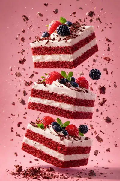 Prompt JSON de dessert flottant red velvet
