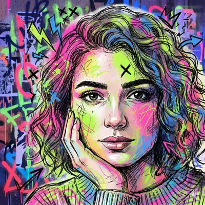Portrait doodle de graffiti néon à partir d'une photo importée