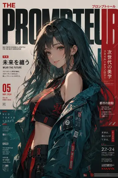 青绿色头发的新东京时尚杂志封面
