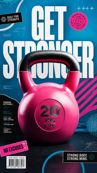 Neon Pink Kettlebell Fitness Advertising Poster