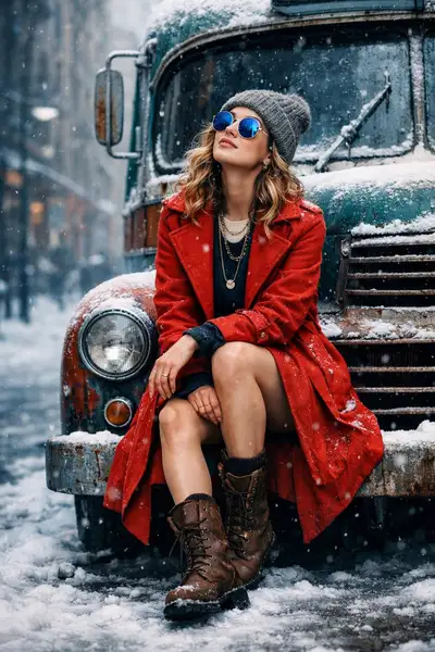 Retrato Cinematográfico de Autobús Vintage en Invierno