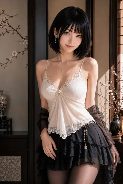 Serene Japanese afternoon portrait by a shoji window