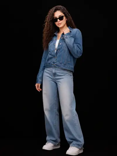 Fashion Portrait of Stylish Woman in Denim
