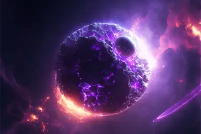 Explosion d'une planète extraterrestre violette dans l'espace