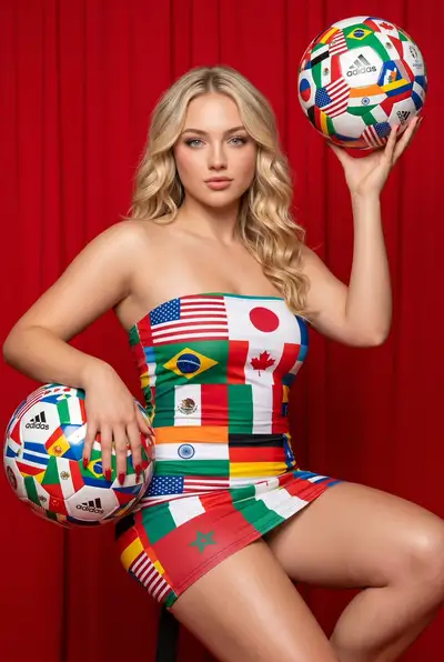Plus-Size Model with World Cup Flag Dress