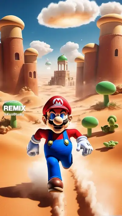 Super Mario in Desert to City of Clouds