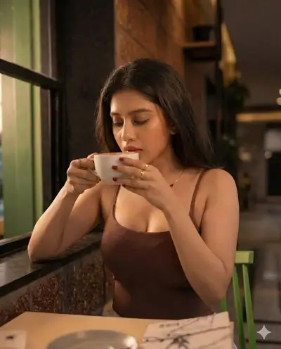 Prompt JSON de retrato acogedor con luz de ventana en cafetería