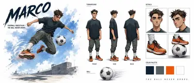 フットボールフリースタイラーMARCOの映画的なキャラクターバイブルシート